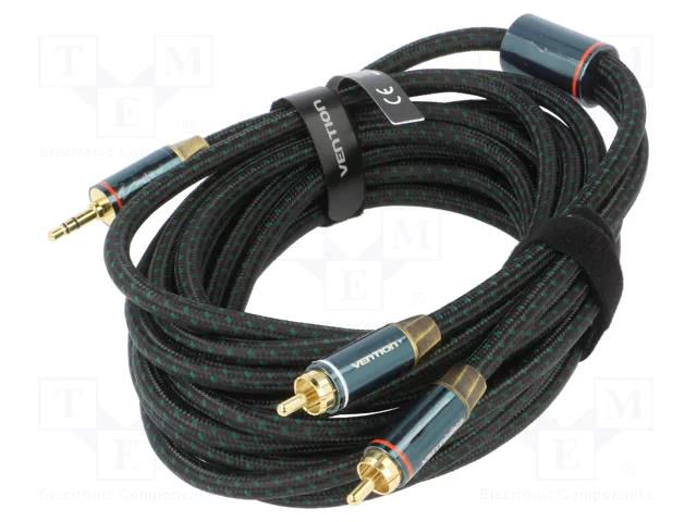Cable; Jack 3.5mm 3pin plug,RCA plug x2; 5m; black; textile VENTION BCSGJ