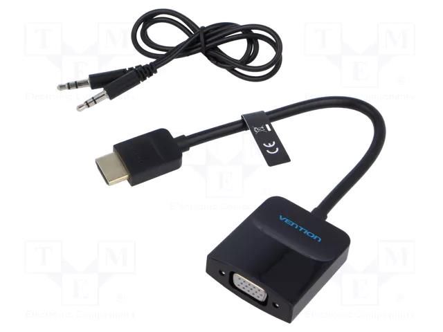 Converter; HDMI plug,VGA female; 0.15m; black; black; ABS VENTION 42444