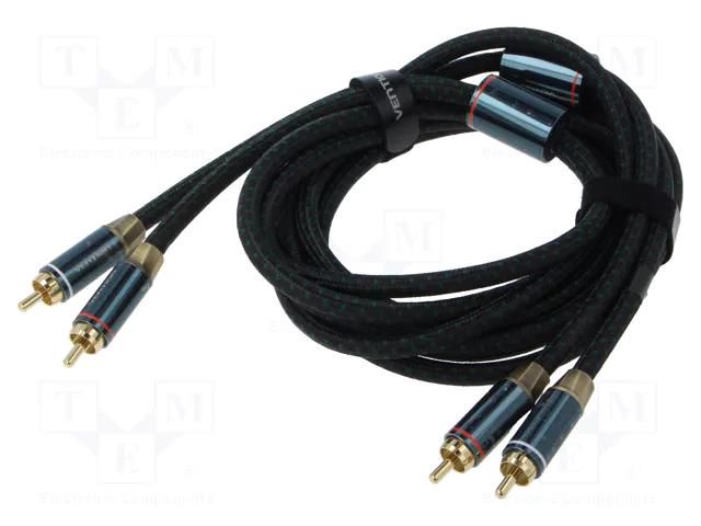 Cable; RCA plug x2,both sides; 5m; Plating: gold-plated; black VENTION BCUGJ