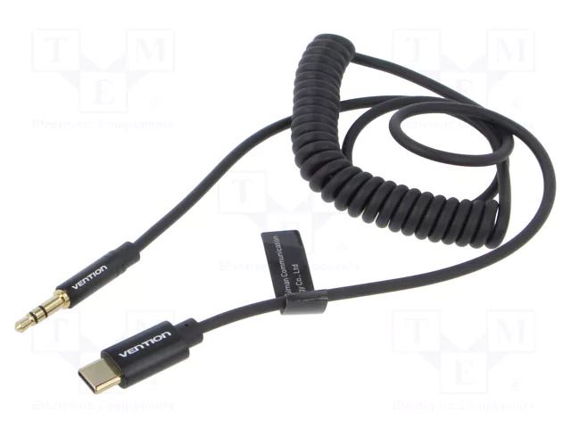 Cable; Jack 3.5mm 3pin plug,USB C plug; gold-plated; 1m; black VENTION BGABF