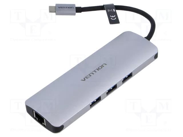 Hub USB; USB 3.0; grey; Number of ports: 9; 0.1m; ABS,aluminium VENTION CGNHA