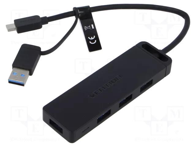 Hub USB; USB 3.0; black; Number of ports: 5; 0.15m; ABS VENTION CHTBB