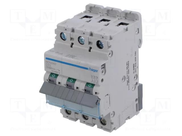 Circuit breaker; 230/400VAC; Inom: 40A; Poles: 3; Charact: D; 10kA HAGER NDN340