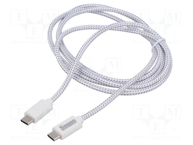 Cable; USB 2.0; USB C plug,both sides; 1.5m; white; PVC; textile SUNNY PCUCUCRC15WSEMIC