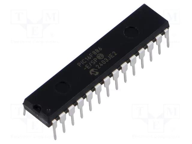 IC: PIC microcontroller; 14kB; 20MHz; A/E/USART,GPIO,ICSP,MSSP MICROCHIP TECHNOLOGY PIC16F886-E/SP
