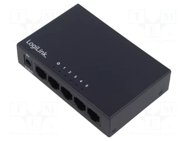 Switch Ethernet; DC socket,RJ45 socket x5; PnP,PoE (PoE); black LOGILINK NS0116