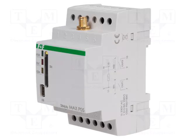 GSM module controller; for DIN rail mounting; 230VAC; relay F&F SIMPLYMAX-P05