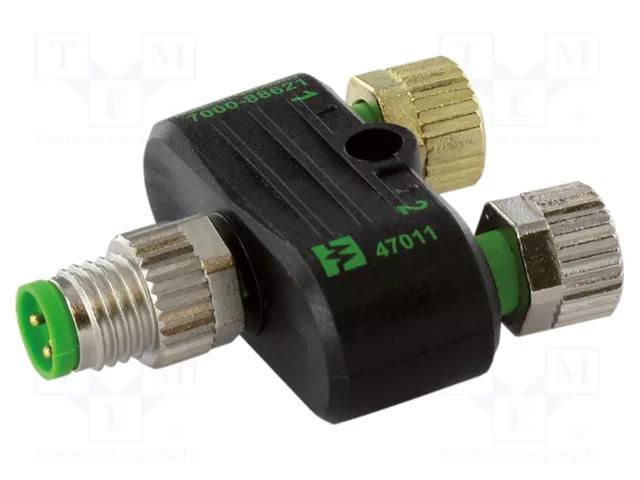 T adapter; M8 male 4pin,M8 female 3pin x2; IP67; 4A; 30VAC; 30VDC MURRELEKTRONIK 7000-88601-0000000