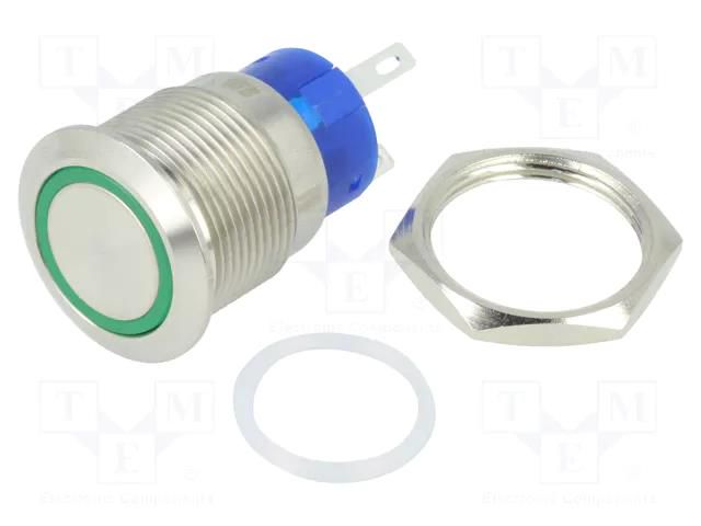 Switch: vandal resistant; Pos: 2; SPST-NO; 3A/250VAC; IP67; green TE Connectivity 1-2213767-5