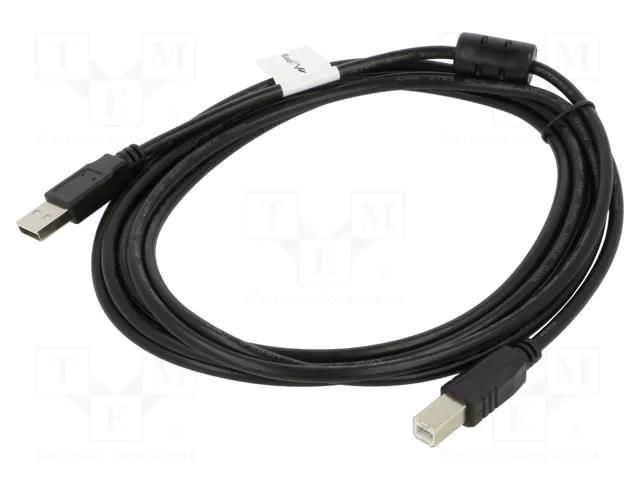 Cable; USB 2.0; USB A plug,USB B plug; gold-plated; 3m; black LANBERG CA-USBA11CC-0030BK