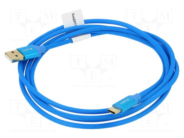Cable; USB 2.0; USB A plug,USB C plug; gold-plated; 1.8m; blue LANBERG CA-USBO22CU-0018BL