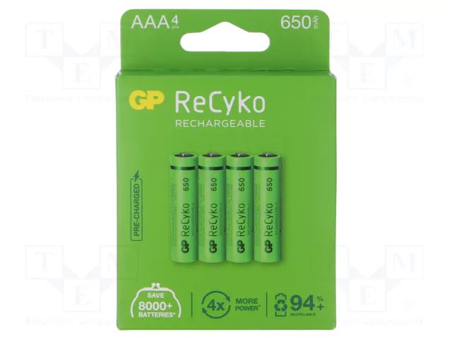Re-battery: Ni-MH; AAA,R3; 1.2V; 650mAh; ReCyko; blister; Ready2Use GP ACCU-65AAAHCE-GPB4
