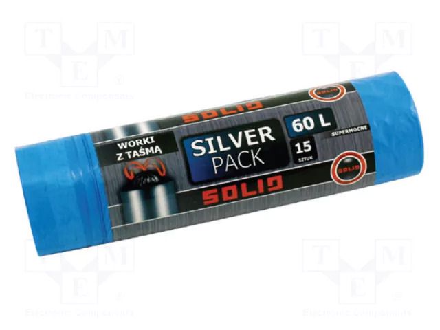 Trash bags; LDPE; blue; with tape; 60l; 15pcs; Silver Pack SOLID TOOLS SOLID-5864