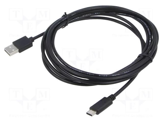Cable; USB 2.0; USB A plug,USB C plug; gold-plated; 3m; black LANBERG CA-USBO20CU-0030BK