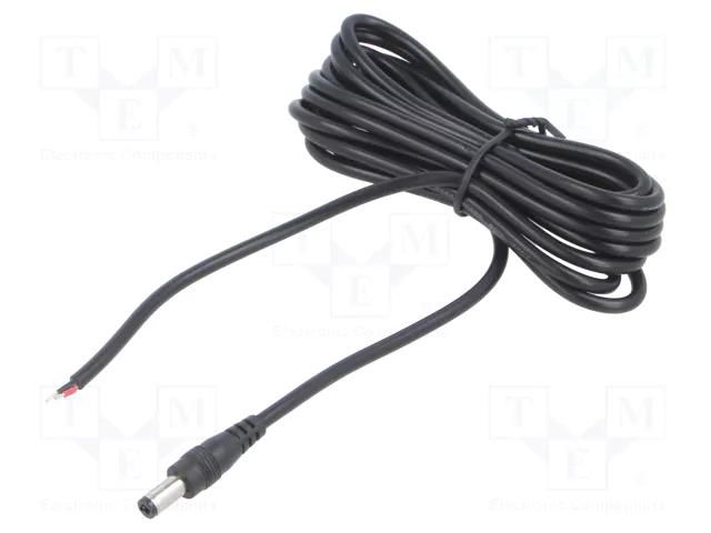 Cable; 2x0.5mm2; DC 5,5/2,5 plug; straight; black; 3m; -20÷80°C POS POSDC-Y-P25S-3.0