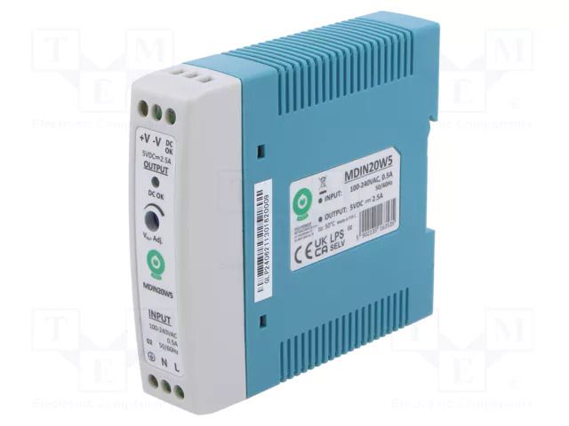 Power supply: switching; for DIN rail; 12.5W; 5VDC; 2.5A; OUT: 1 POS POS-MDIN20W5