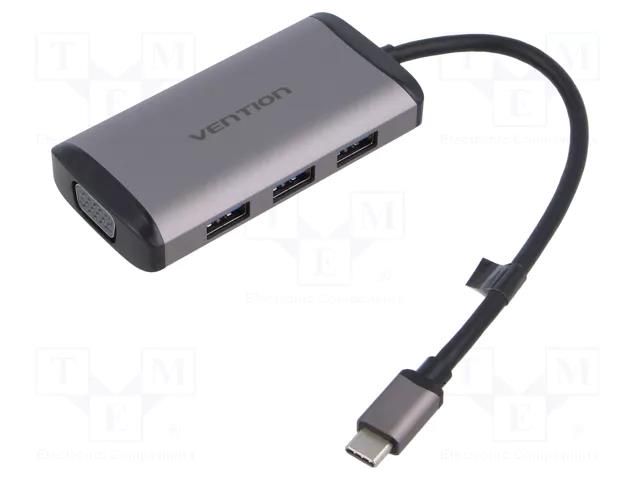 Hub USB; USB 3.0; grey; Number of ports: 6; 0.15m; ABS,aluminium VENTION TGSHB