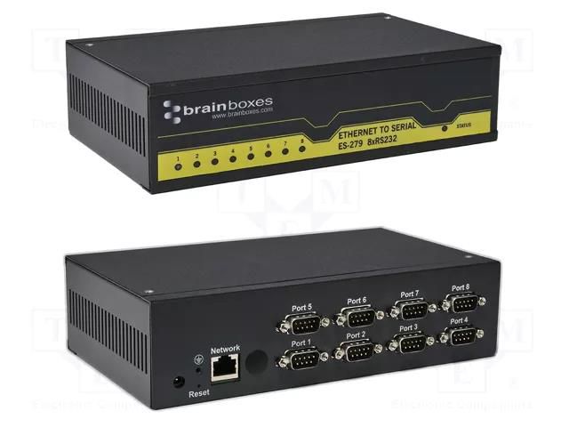 Serial device server; Number of ports: 9; 5÷30VDC; screw type BRAINBOXES ES-279