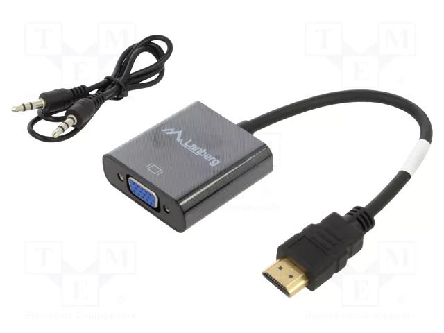 Adapter; HDMI plug,Jack 3.5mm socket,VGA female; HDMI 1.4; 0.2m LANBERG AD-0017-BK