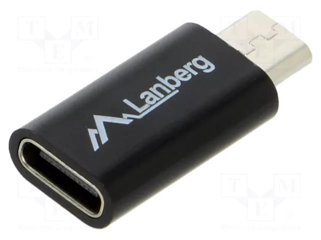 Adapter; OTG,USB 2.0; USB B micro plug,USB C socket; black; ABS LANBERG AD-UC-UM-01