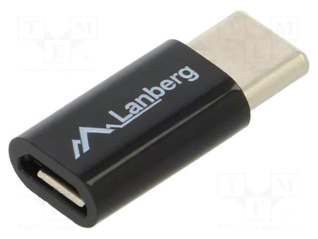 Adapter; OTG,USB 2.0; USB B micro socket,USB C plug; black; ABS LANBERG AD-UC-UM-02