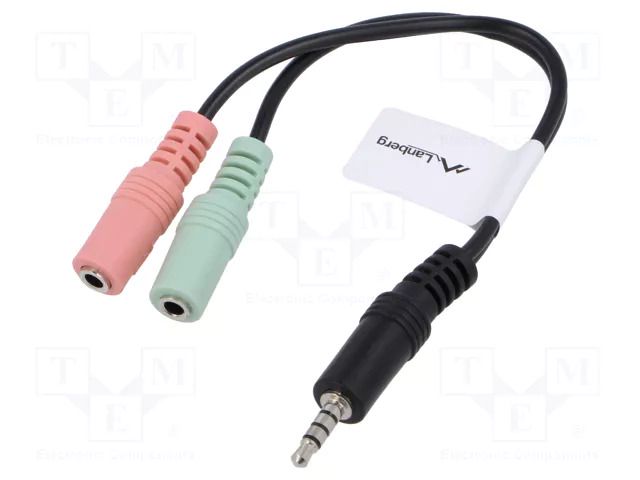 Cable; Jack 3.5mm 3pin socket x2,Jack 3,5mm 4pin plug; 0.2m LANBERG AD-0023-BK