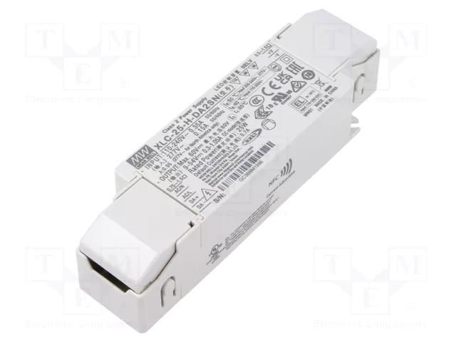 Power supply: switching; LED; 25W; 9÷54VDC; 300mA÷1.05A; XLC-25 MEAN WELL XLC-25-H-DA2SN