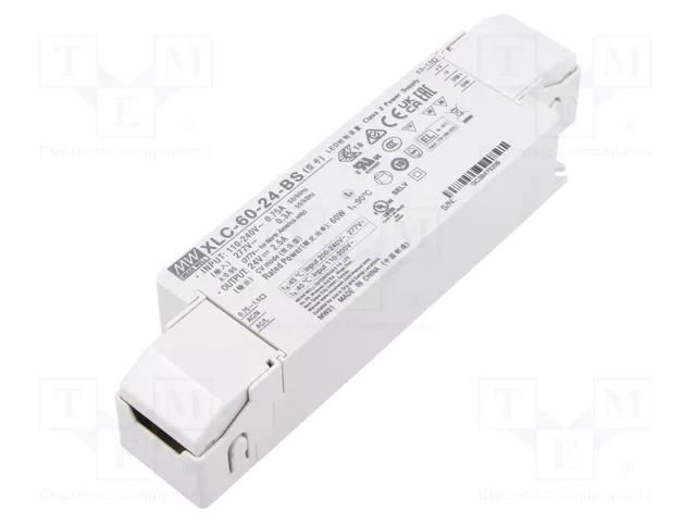 Power supply: switching; LED; 60W; 24VDC; 0÷2.5A; 155÷400VDC; OUT: 1 MEAN WELL XLC-60-24-BS