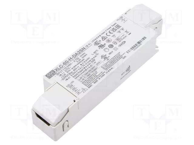 Power supply: switching; LED; 60W; 9÷54VDC; 900mA÷1.7A; 155÷400VDC MEAN WELL XLC-60-H-DA2SN