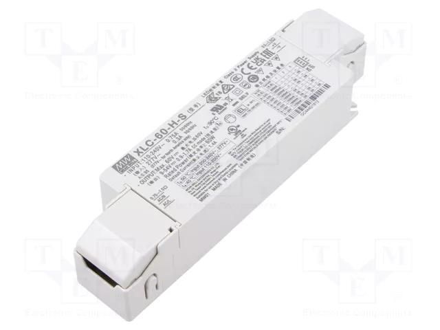 Power supply: switching; LED; 60W; 9÷54VDC; 900mA÷1.7A; 155÷400VDC MEAN WELL XLC-60-H-S