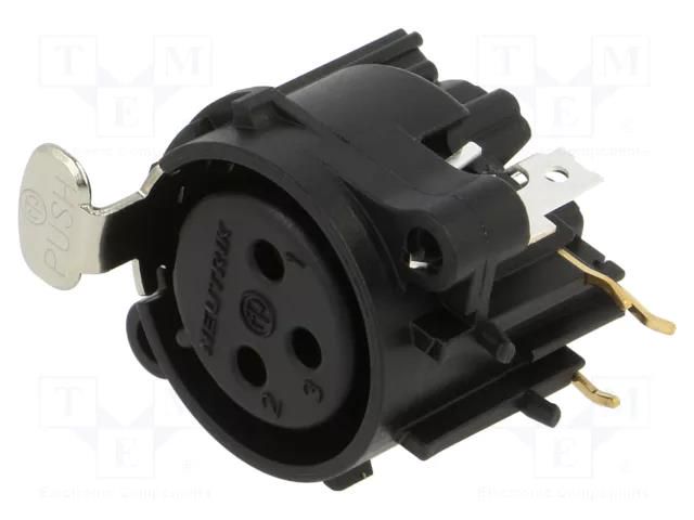 Connector: XLR; socket; female; PIN: 3; angled 90°; THT; black; 6A NEUTRIK NTR-NC3FAAH1