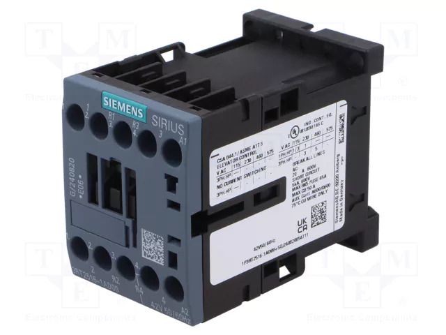 Contactor: 4-pole; NC x2 + NO x2; 42VAC; 9A; 3RT25; -25÷60°C; 690V SIEMENS 3RT2516-1AD00
