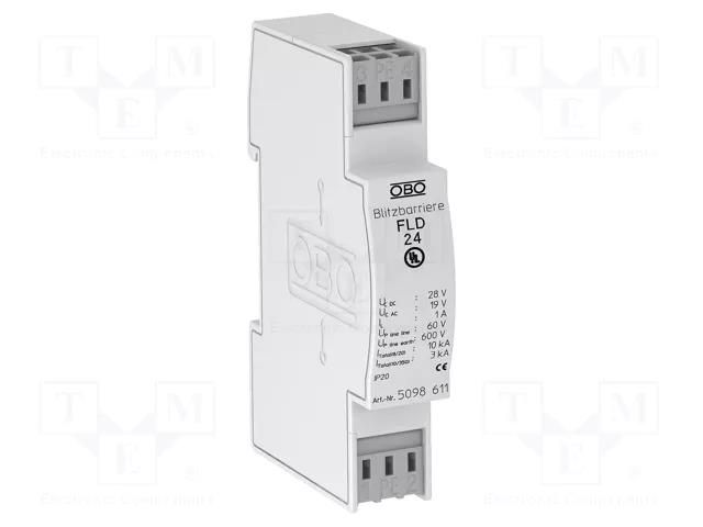 Surge arrester; Type 1+2+3; Poles: 2; 19VAC; -40÷80°C; IP20; 28VDC OBO BETTERMANN OBO-5098611