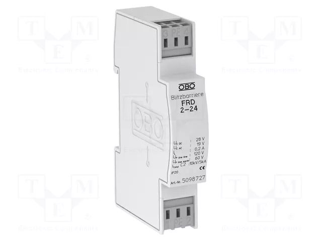 Surge arrester; Type 2+3; Poles: 2; 19VAC; for DIN rail mounting OBO BETTERMANN OBO-5098727