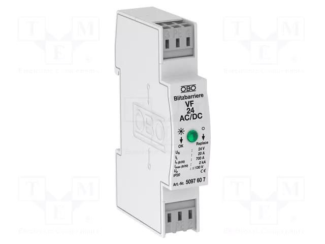 Surge arrester; Type 3; Poles: 2; 0.7kA; 34VAC; -40÷80°C; IP20 OBO BETTERMANN OBO-5097607