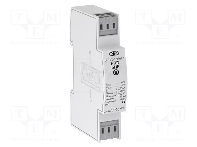 Surge arrester; Type 1+2+3; Poles: 2; 4VAC; for DIN rail mounting OBO BETTERMANN OBO-5098571