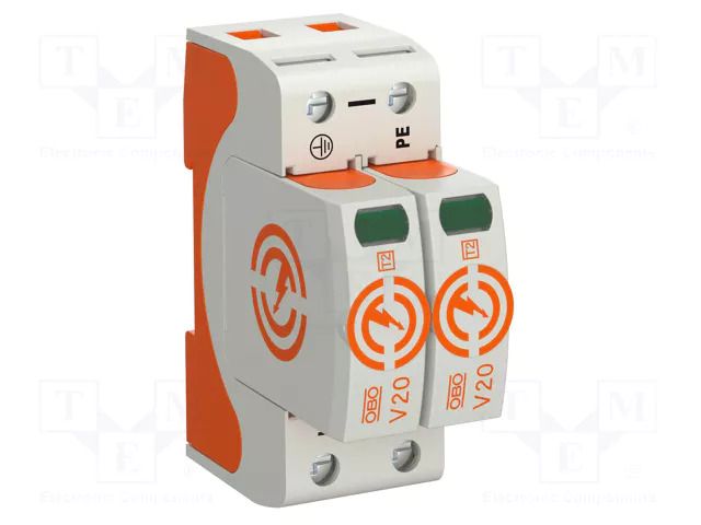 Surge arrester; Type 2; Poles: 2; 20kA; 150VAC; -40÷80°C; IP20 OBO BETTERMANN OBO-5095152