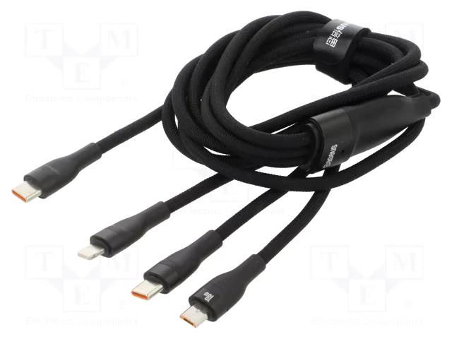 Cable; USB 2.0; 1.5m; black; 100W; 3.5A BASEUS CASS030201