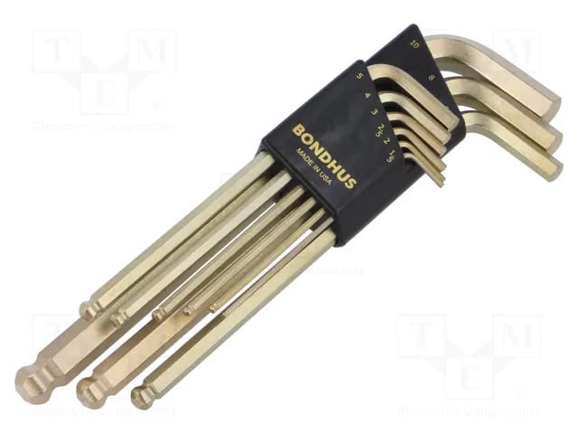 Wrenches set; hex key,spherical; ProTanium®,steel; long; 9pcs. BONDHUS BONDHUS-38099