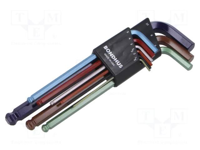 Wrench-set; hex key,spherical; ProTanium®,steel; long; 9pcs. BONDHUS BONDHUS-69499