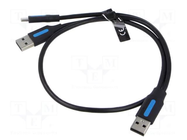 Cable; USB 2.0; USB A plug x2,USB C plug; nickel plated; 0.5m VENTION CQKBD