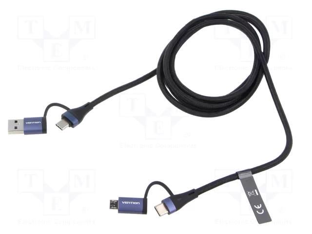 Cable; USB 2.0; USB A plug,USB B micro plug,USB C plug x2; 1.5m VENTION CTLLG