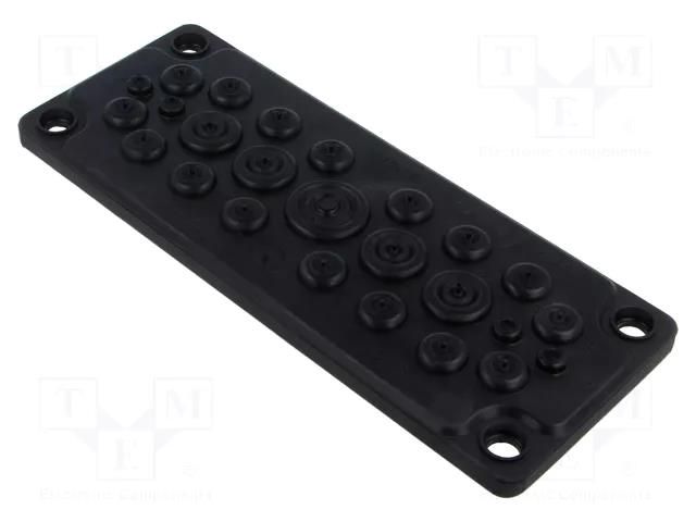 Multigate grommet; elastomer thermoplastic TPE; black; IP65; HTC HT HI TECH POLYMERS HTC-25-TPE-BK