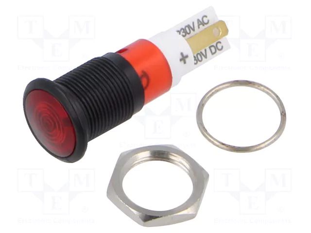 Indicator: LED; prominent; red; 230VAC; Ø12mm; IP50; connectors SIGNAL-CONSTRUCT SKMU12028