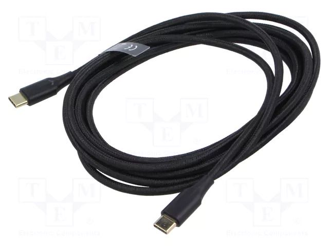 Cable; USB 2.0; USB C plug,both sides; nickel plated; 3m; black VENTION TAUBI