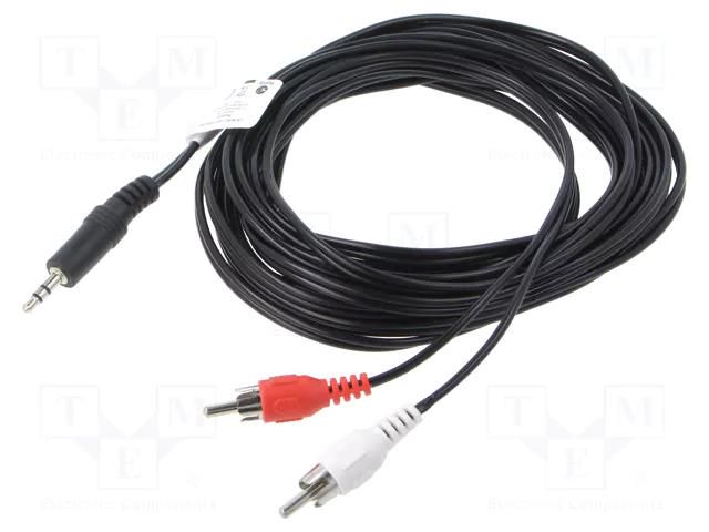 Cable; Jack 3.5mm 3pin plug,RCA plug x2; 5m; black; PVC LANBERG CA-MJRC10CC-0050BK
