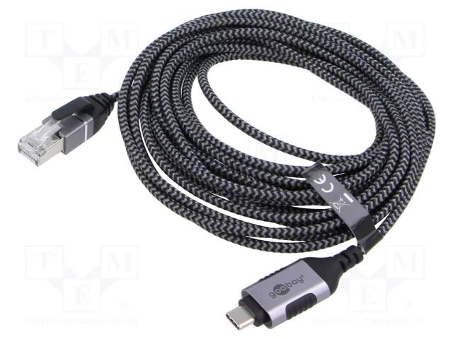 Cable; slim,USB 3.1; RJ45 plug,USB C plug; nickel plated; 5m GOOBAY GOOBAY-74405
