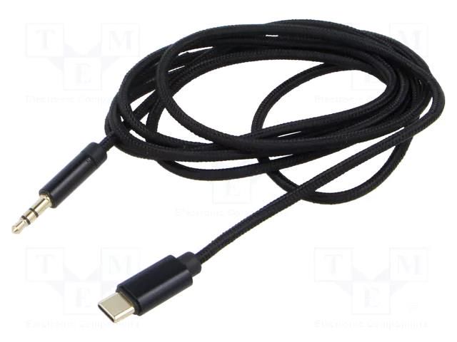 Cable; Jack 3.5mm 3pin plug,USB C plug; gold-plated; 1.5m; black GEMBIRD CCA-CM3.5M-1.5M