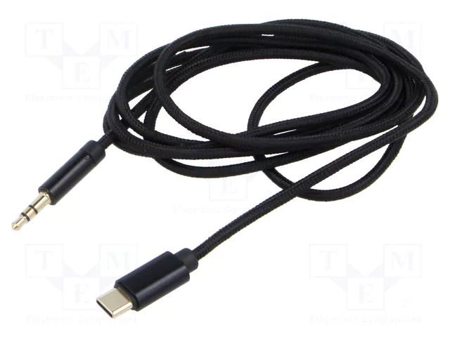 Cable; Jack 3.5mm 3pin plug,USB C plug; gold-plated; 1.5m; black GEMBIRD CCA-CM3.5M-1.5M
