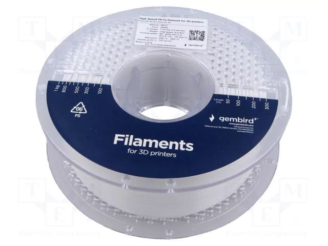 Filament: PET-G; 1.75mm; white; 220÷260°C; 1kg; High Speed GEMBIRD 3DP-PETG1.75HY-01W